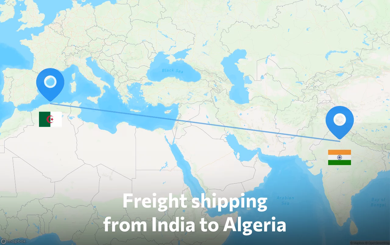 Shipping route from India to Algeria