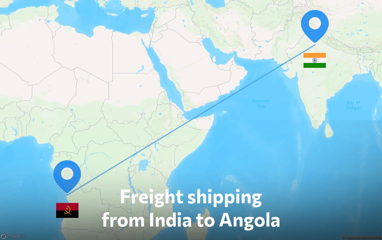 Shipping route from India to Angola