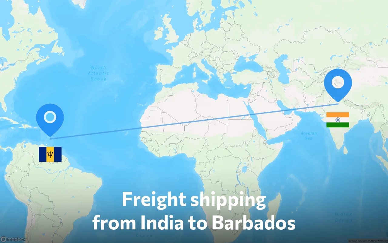 Shipping route from India to Barbados