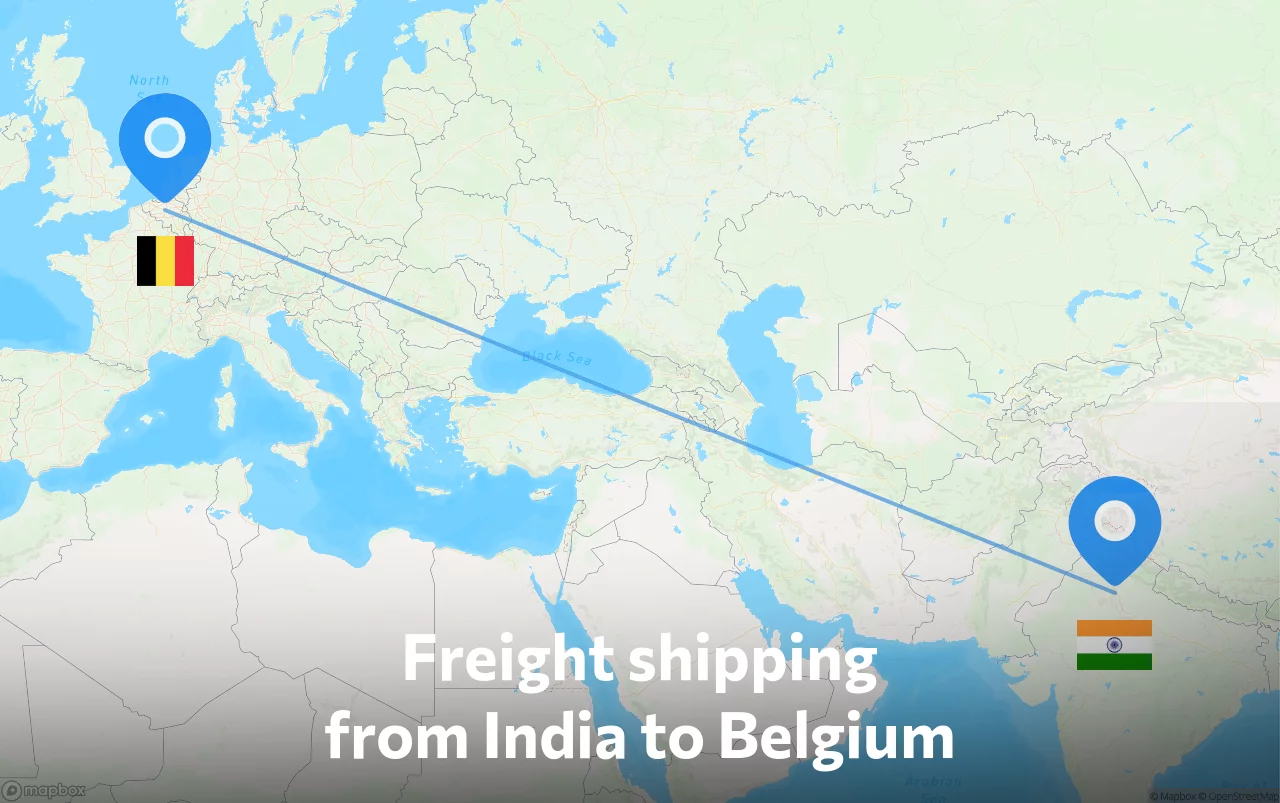 Shipping route from India to Belgium