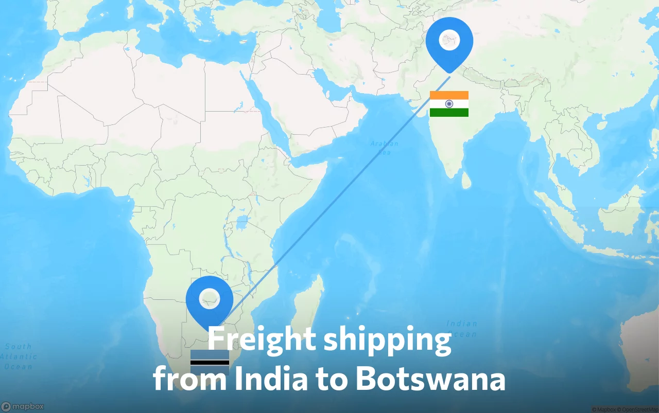 Shipping route from India to Botswana