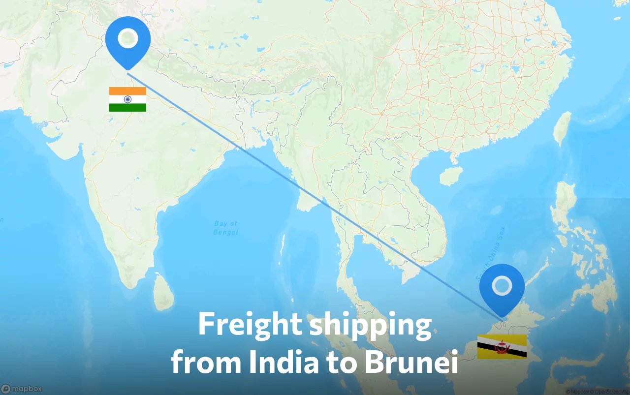 Shipping route from India to Brunei