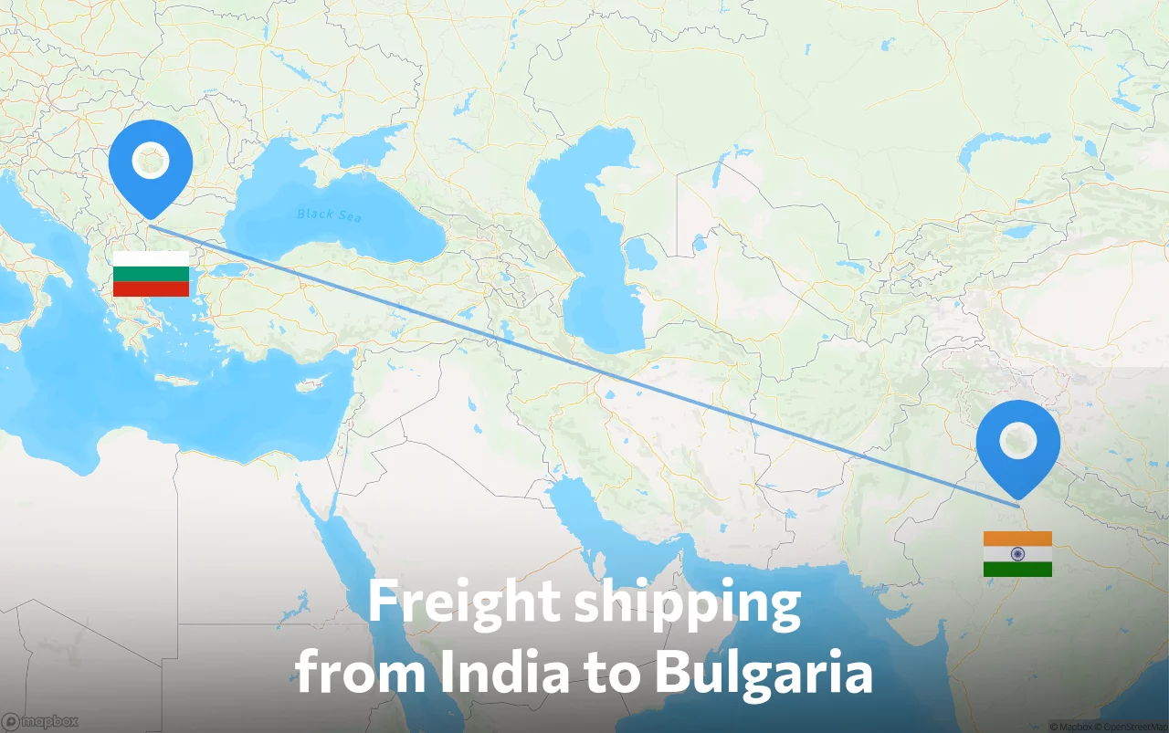 Shipping route from India to Bulgaria
