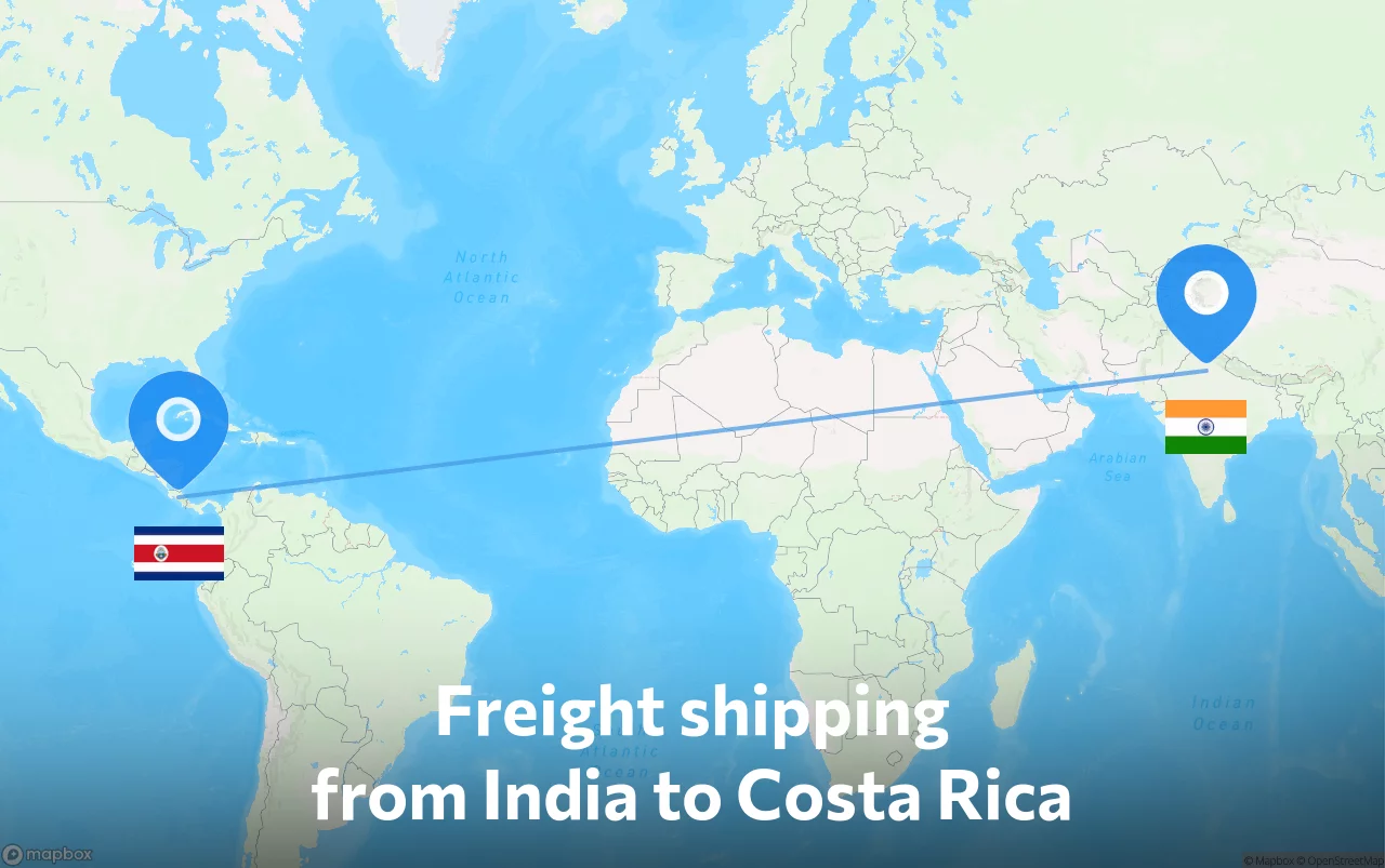 Shipping route from India to Costa Rica