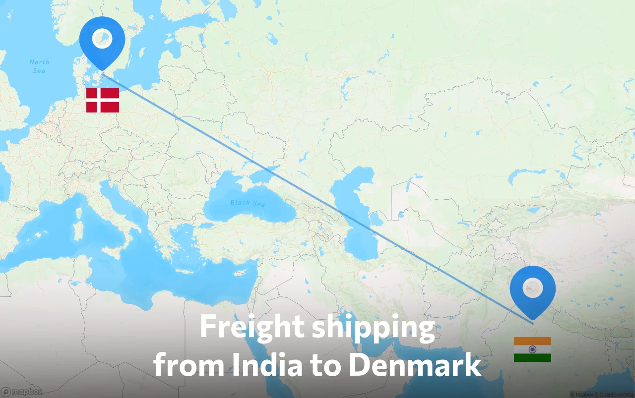 Shipping route from India to Denmark