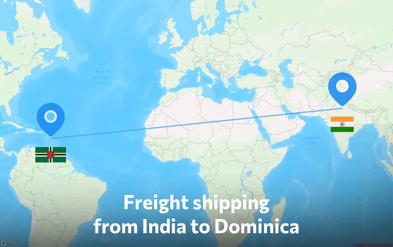 Shipping route from India to Dominica
