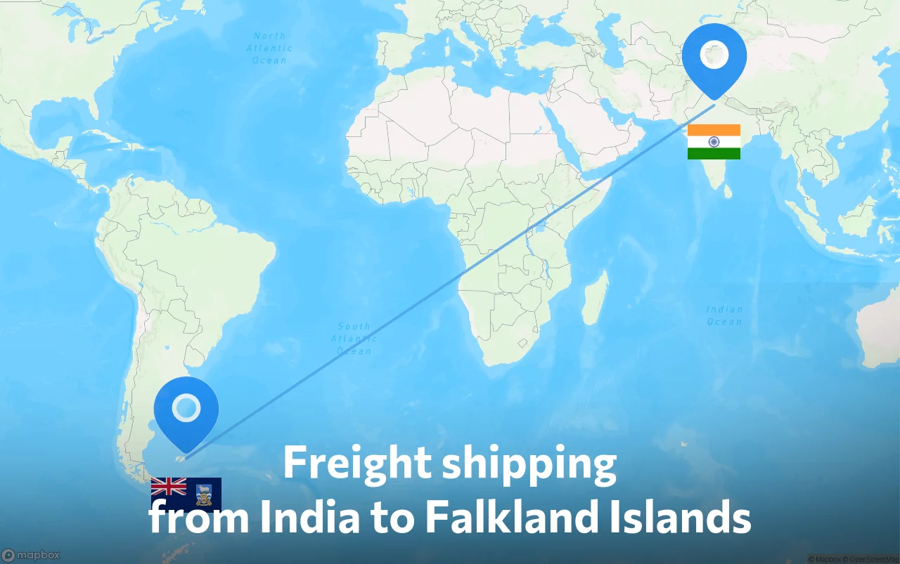 Shipping route from India to Falkland Islands
