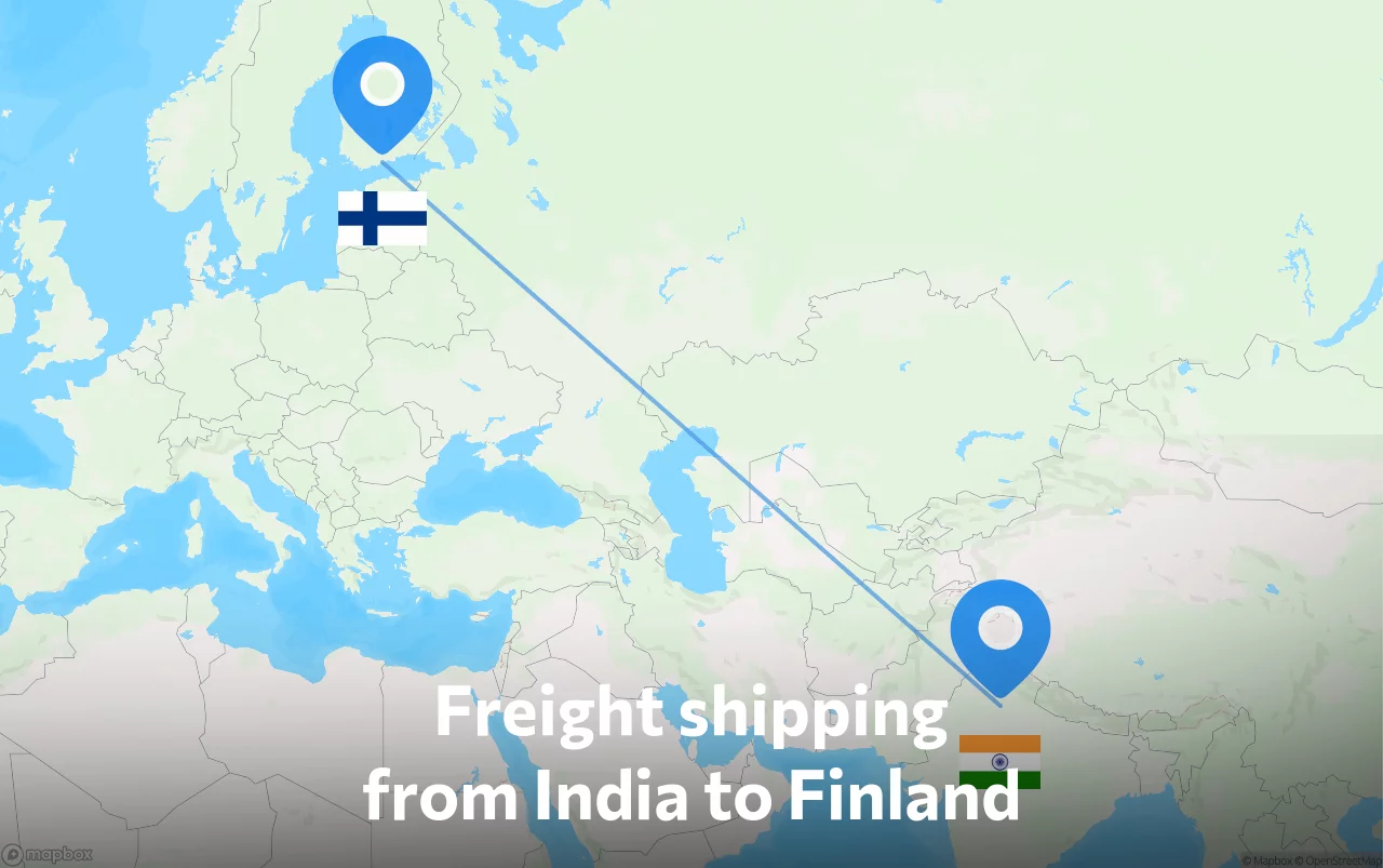 Shipping route from India to Finland