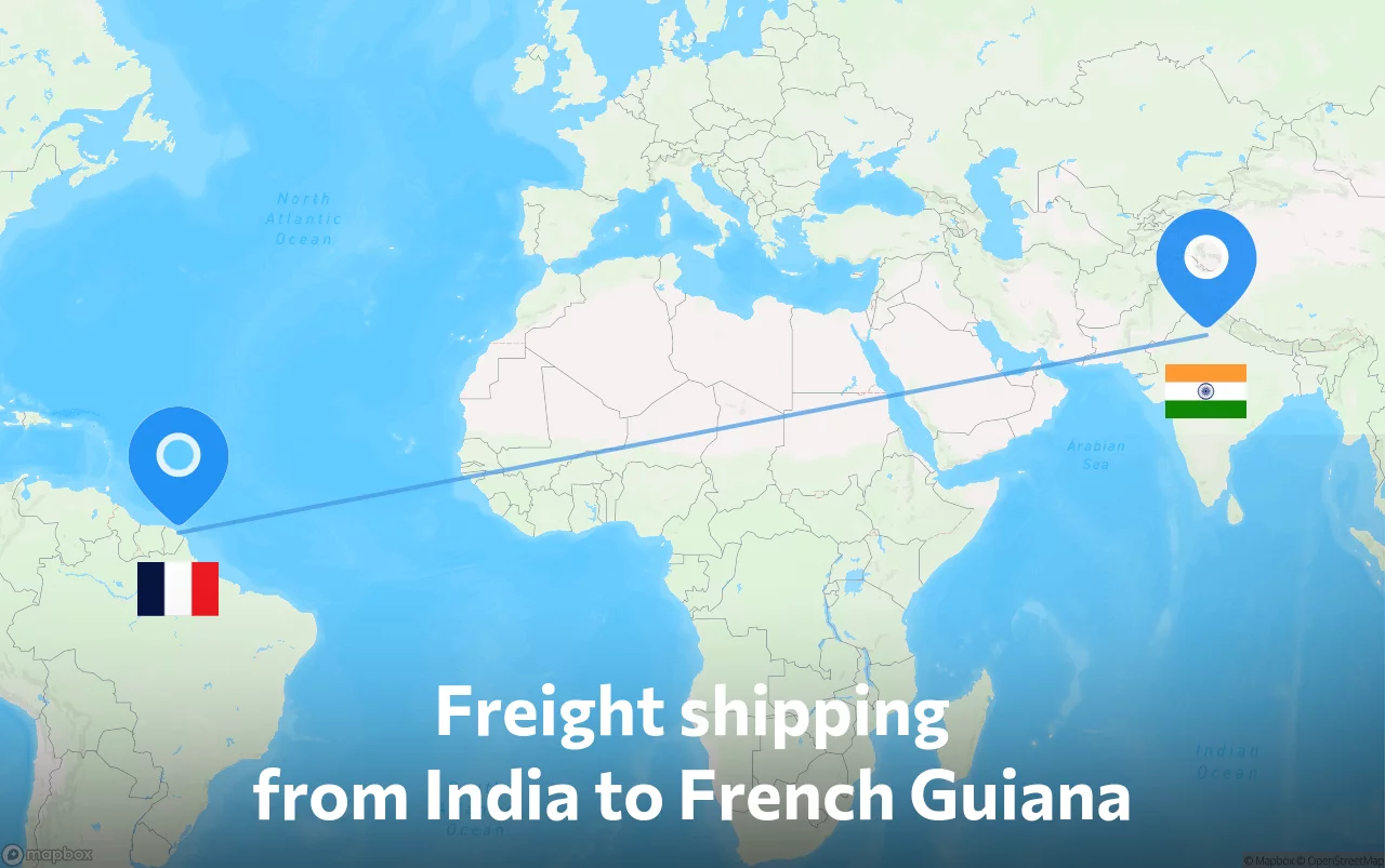 Shipping route from India to French Guiana