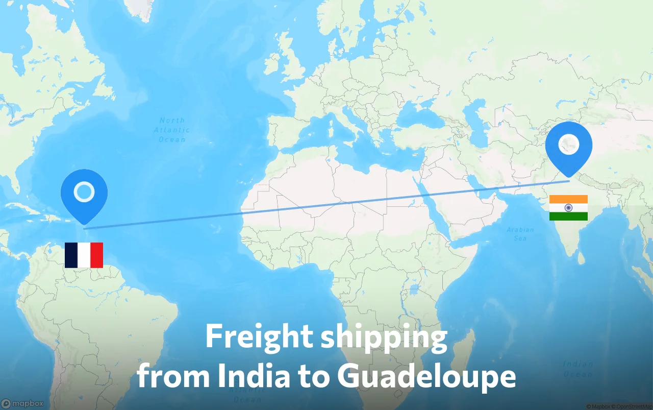 Shipping route from India to Guadeloupe