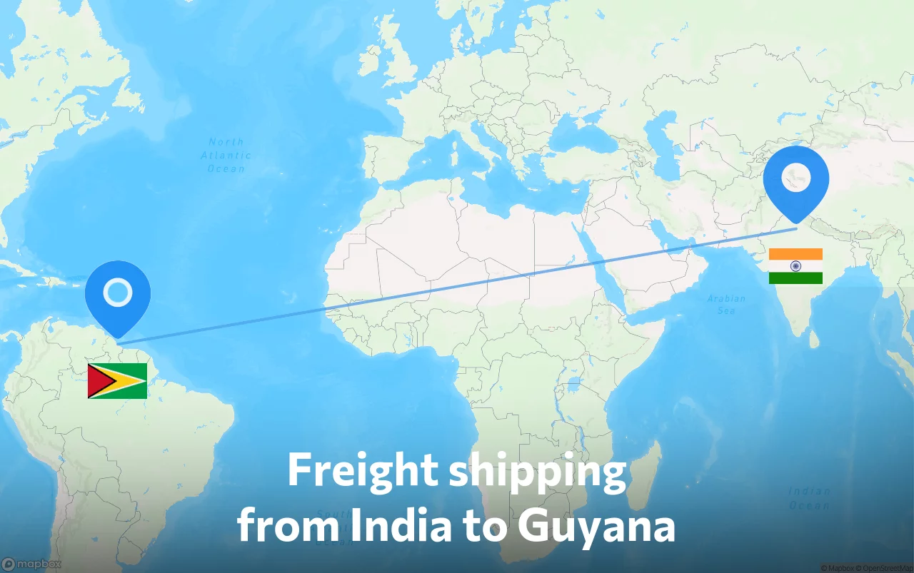 Shipping route from India to Guyana