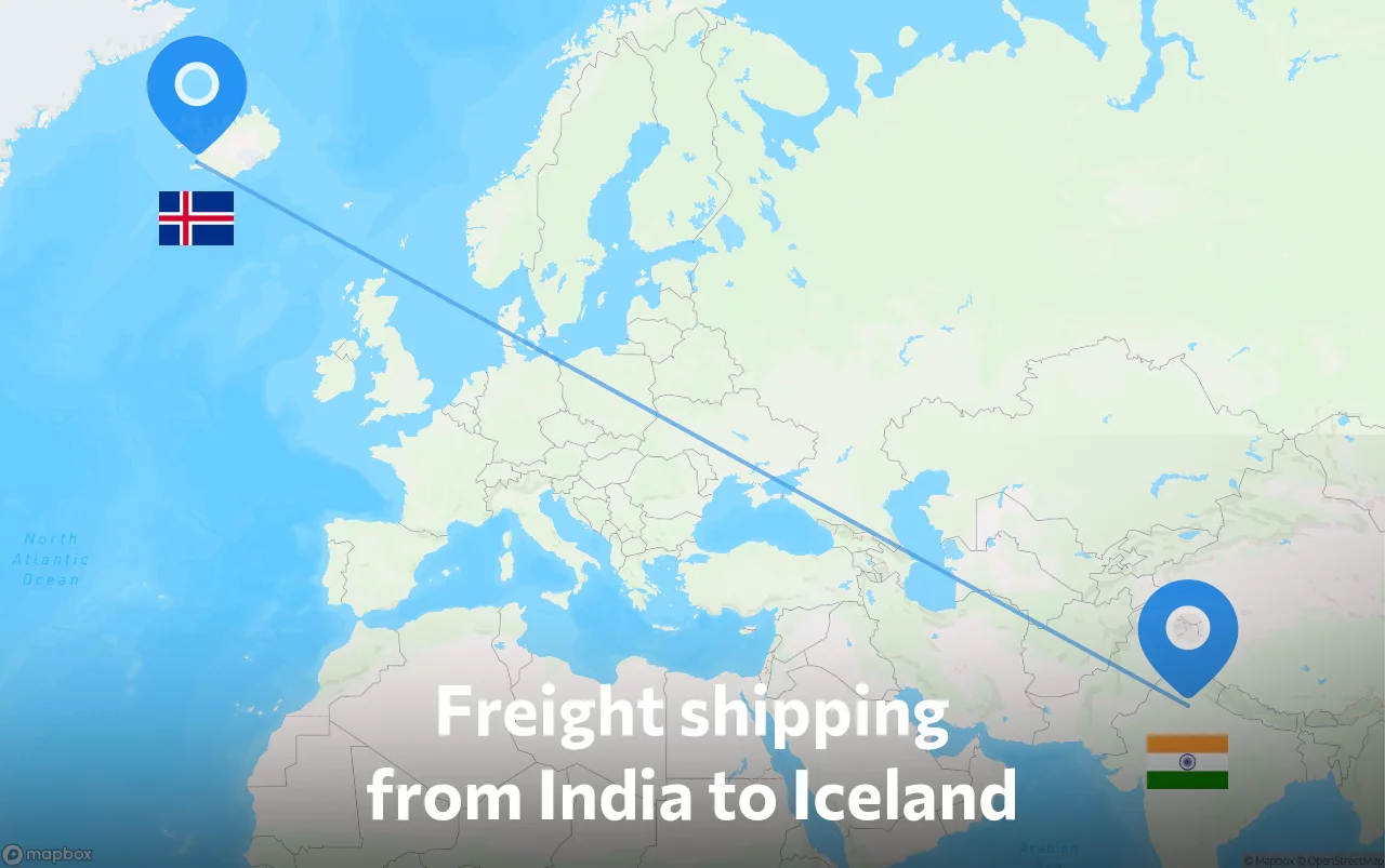 Shipping route from India to Iceland