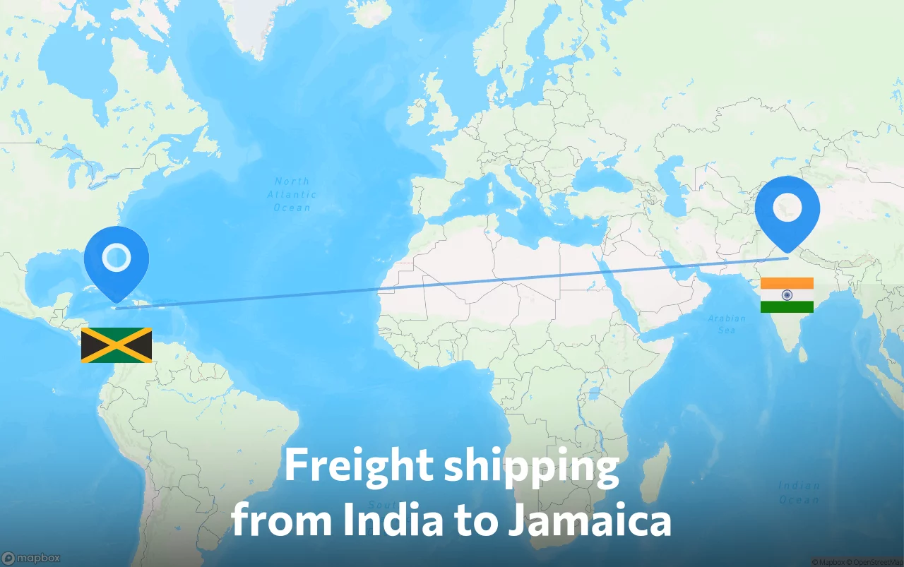 Shipping route from India to Jamaica