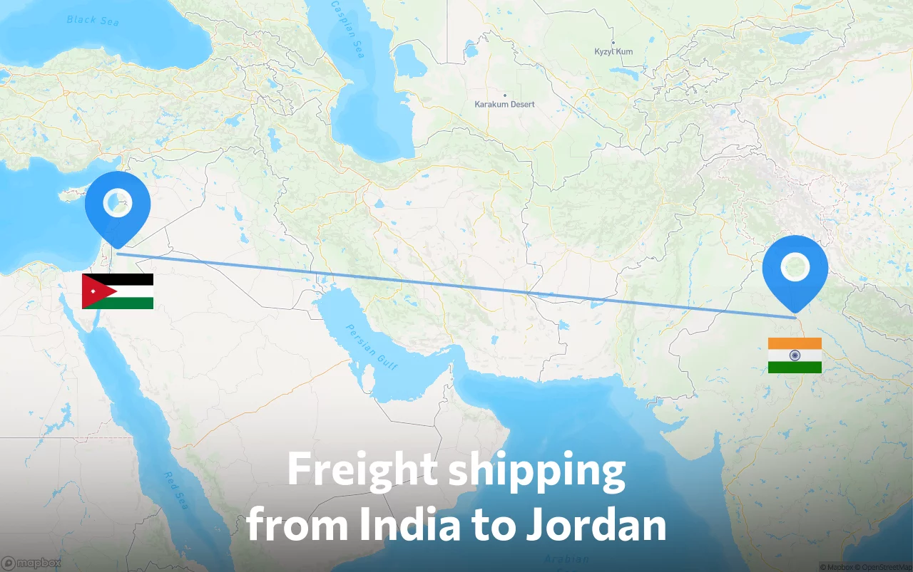 Shipping route from India to Jordan