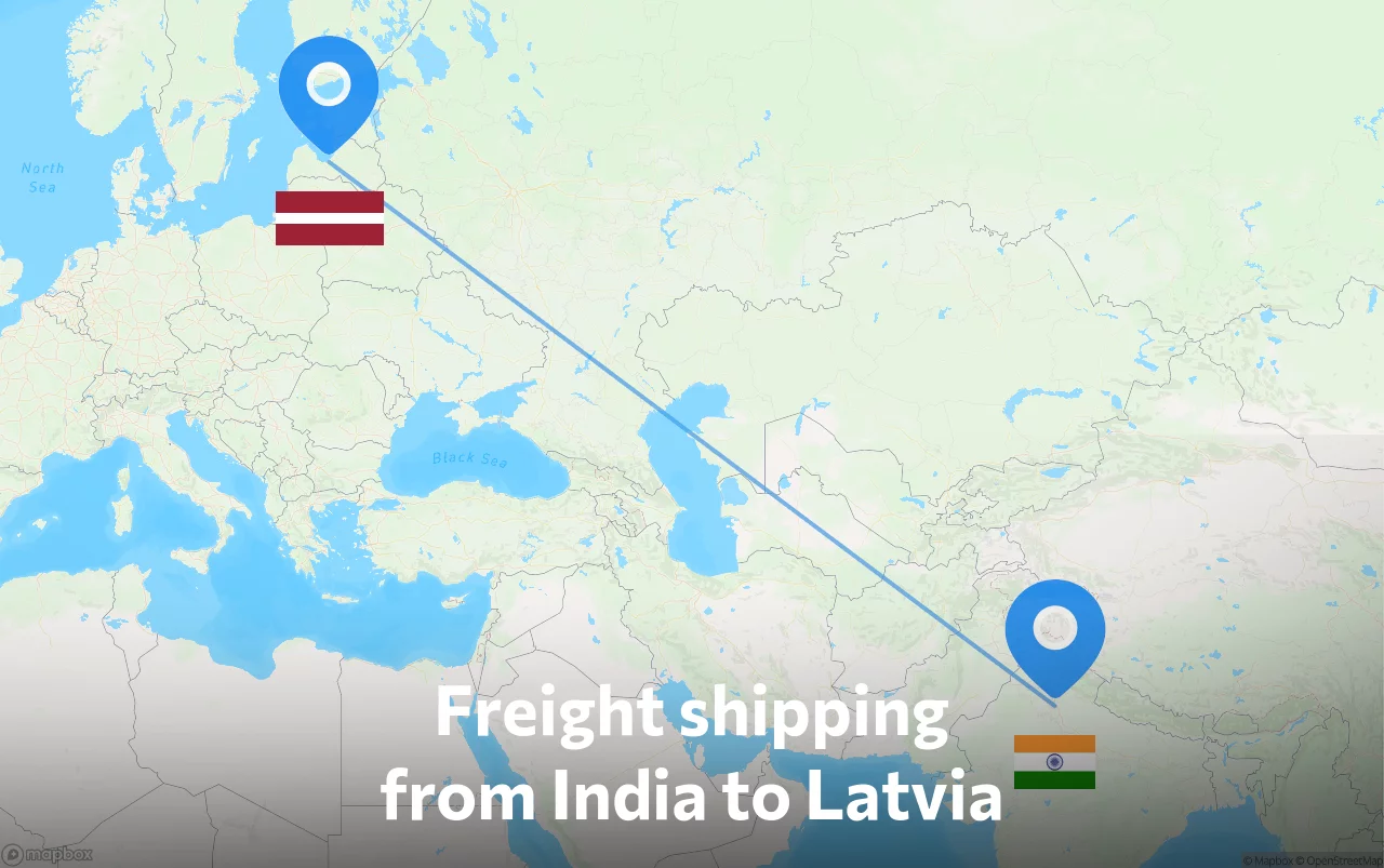 Shipping route from India to Latvia