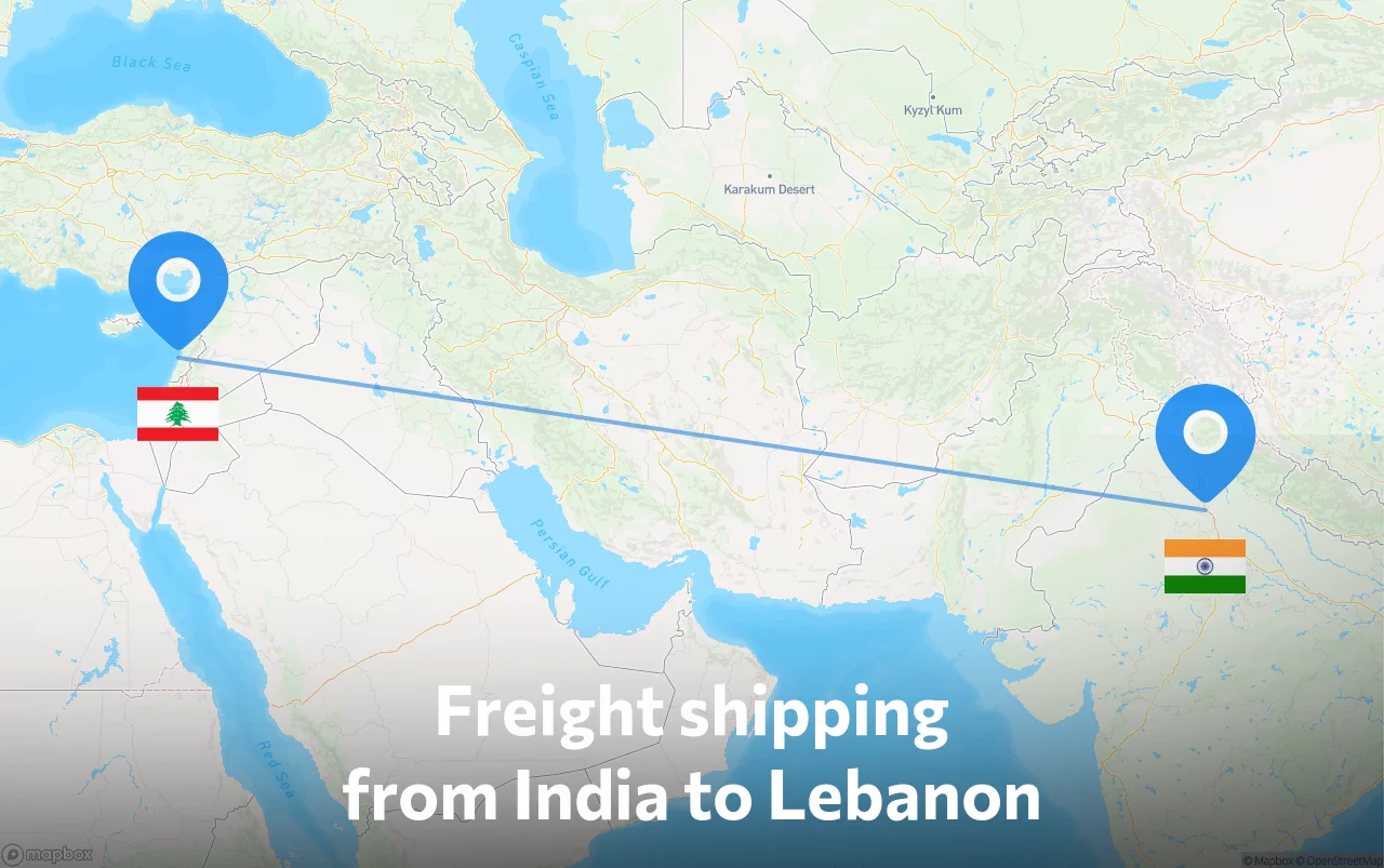 Shipping route from India to Lebanon