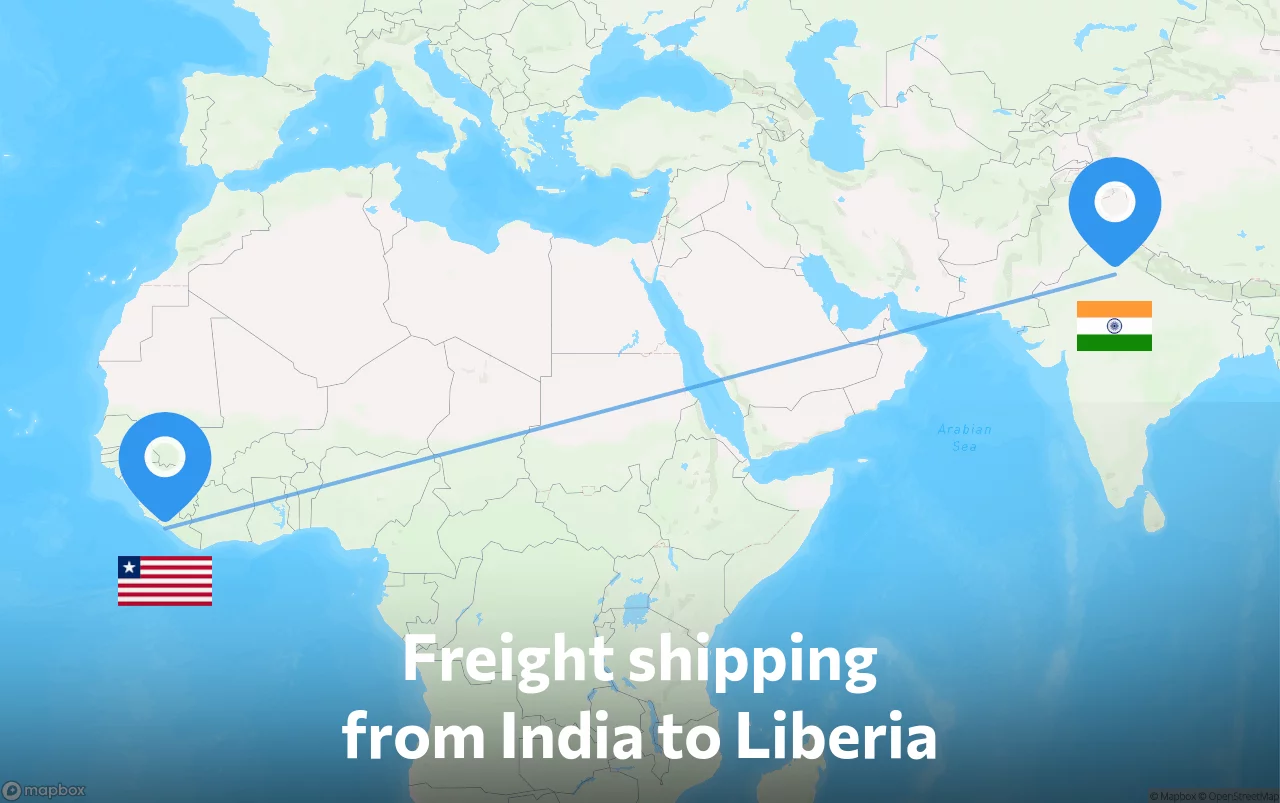 Shipping route from India to Liberia