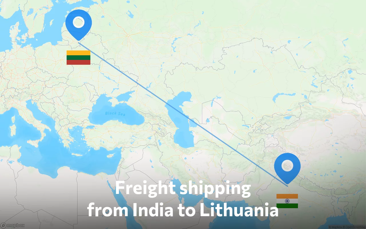 Shipping route from India to Lithuania