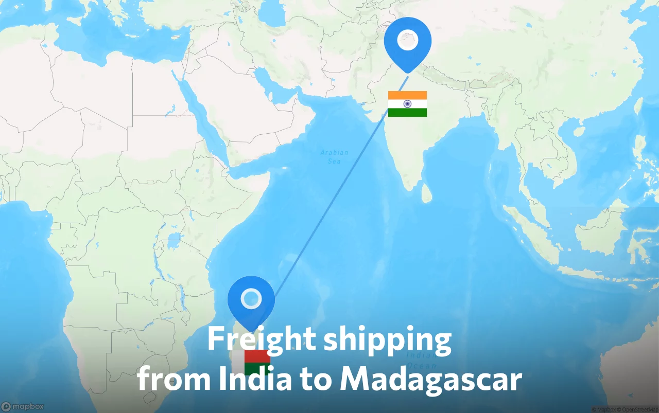 Shipping route from India to Madagascar