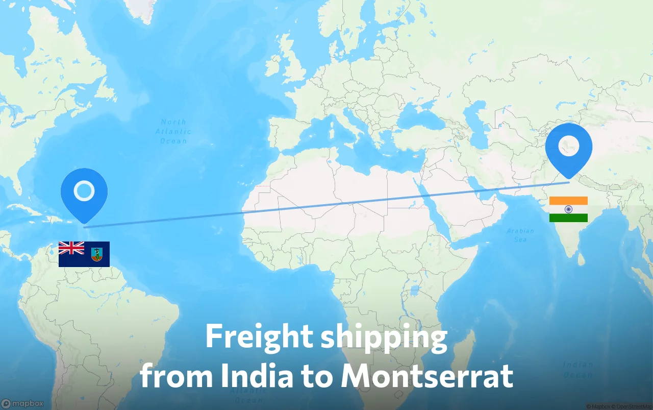 Shipping route from India to Montserrat