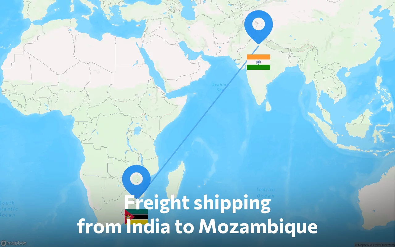 Shipping route from India to Mozambique