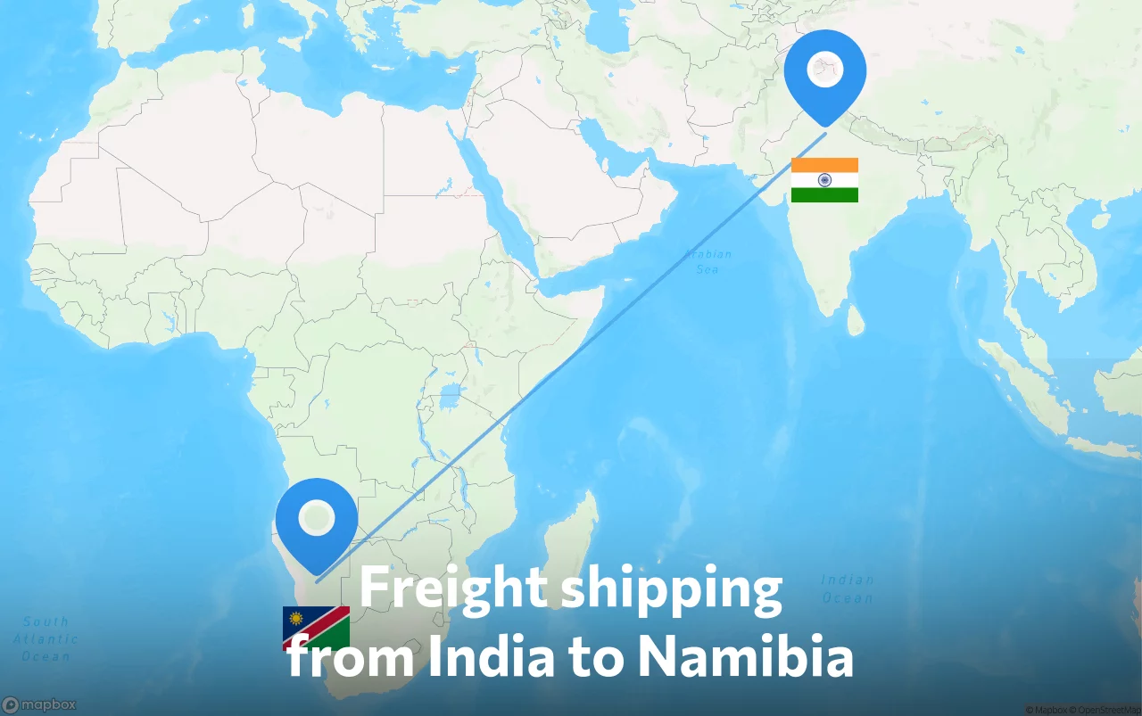 Shipping route from India to Namibia