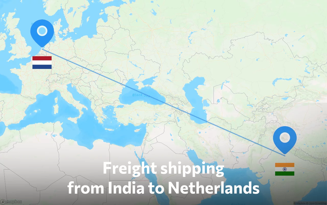 Shipping route from India to Netherlands