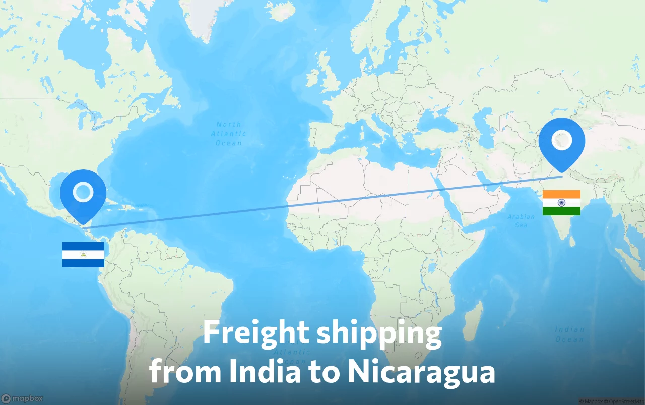 Shipping route from India to Nicaragua