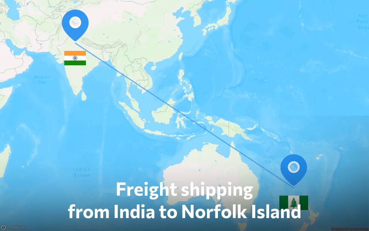 Shipping route from India to Norfolk Island