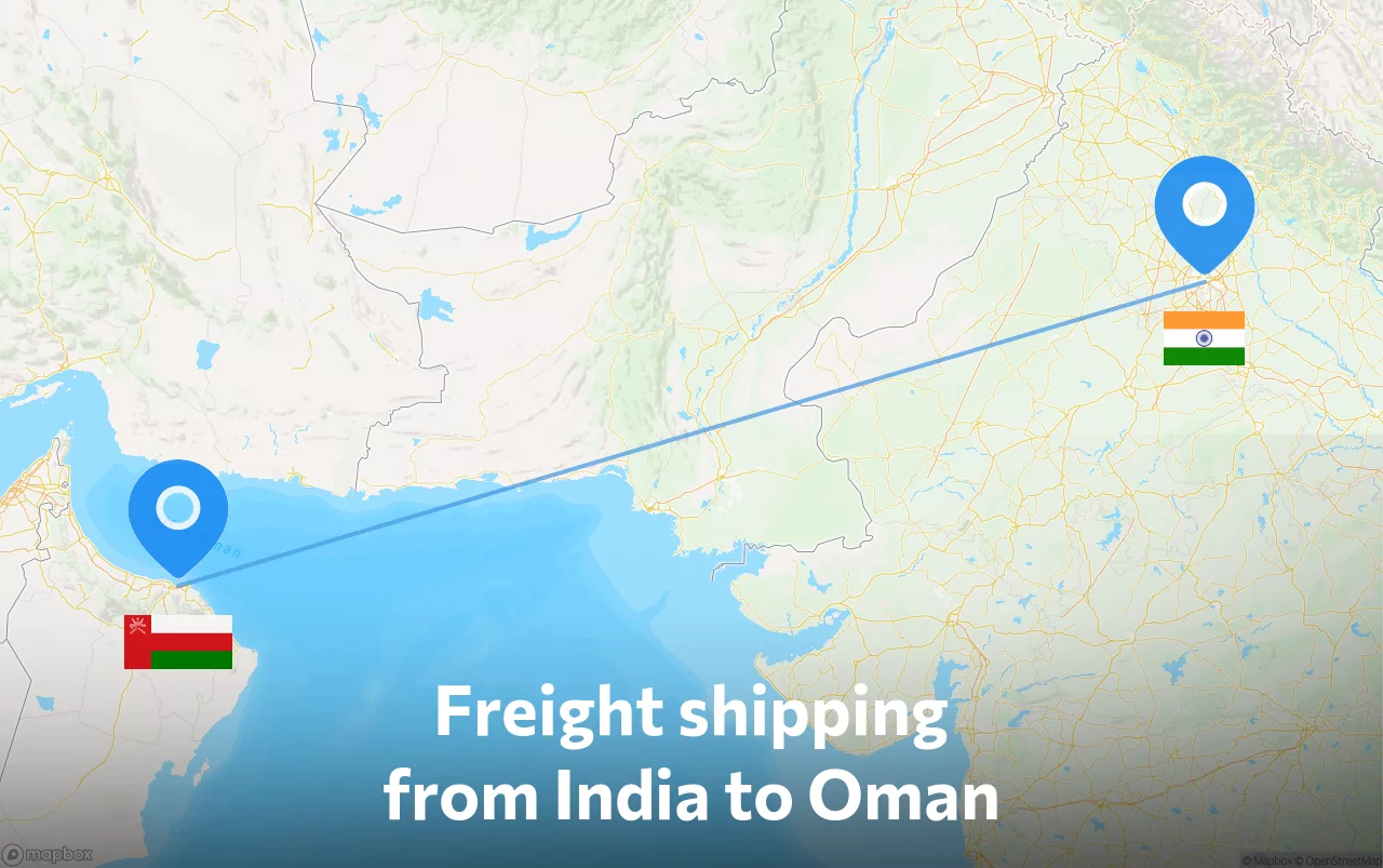 Shipping route from India to Oman