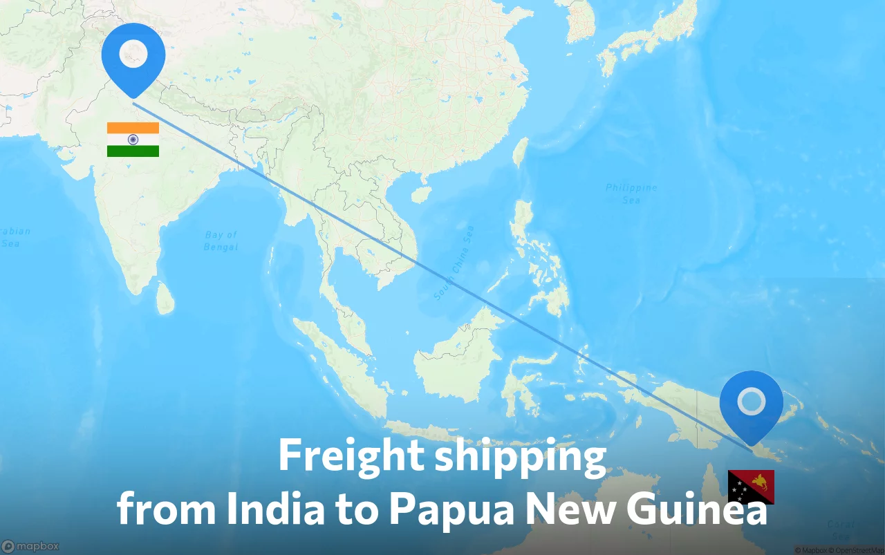 Shipping route from India to Papua New Guinea