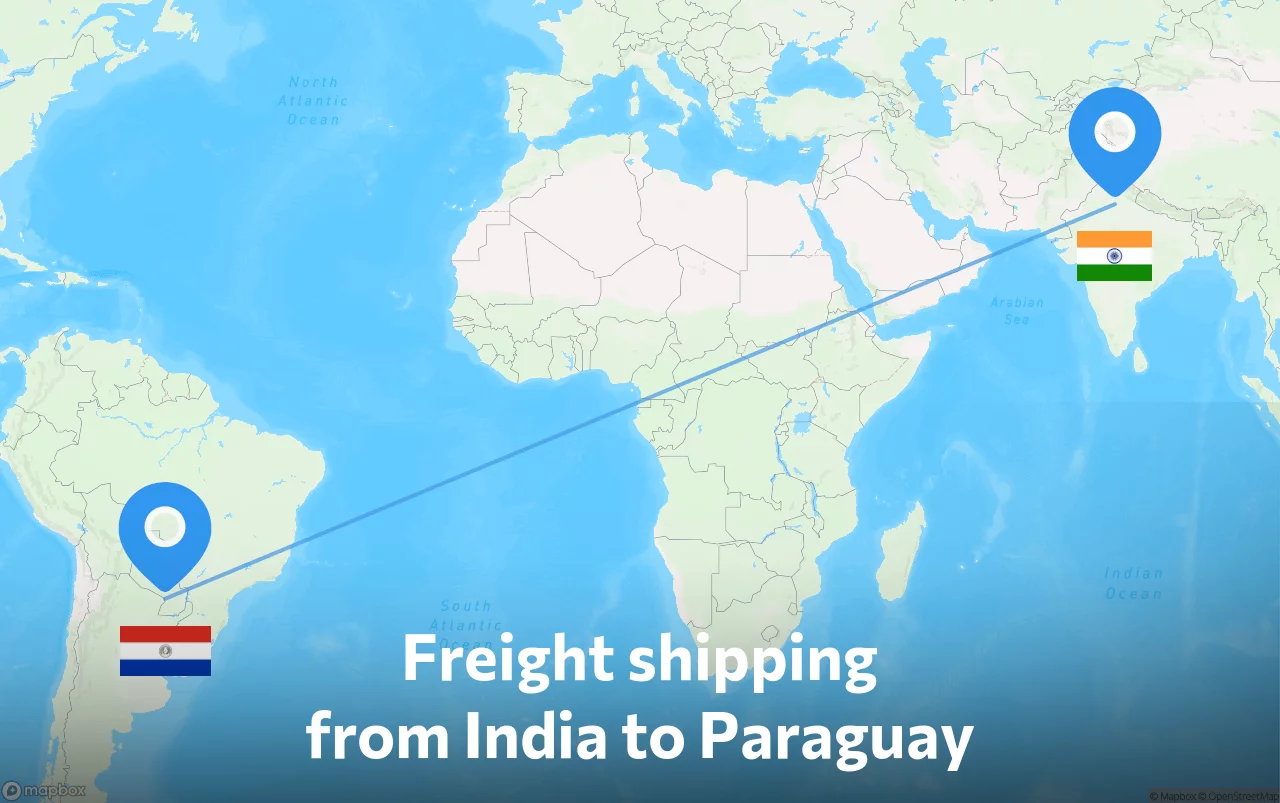 Shipping route from India to Paraguay