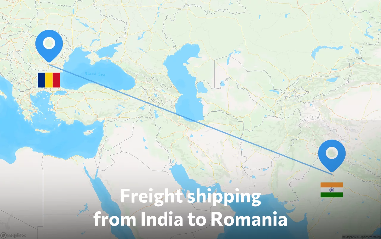 Shipping route from India to Romania