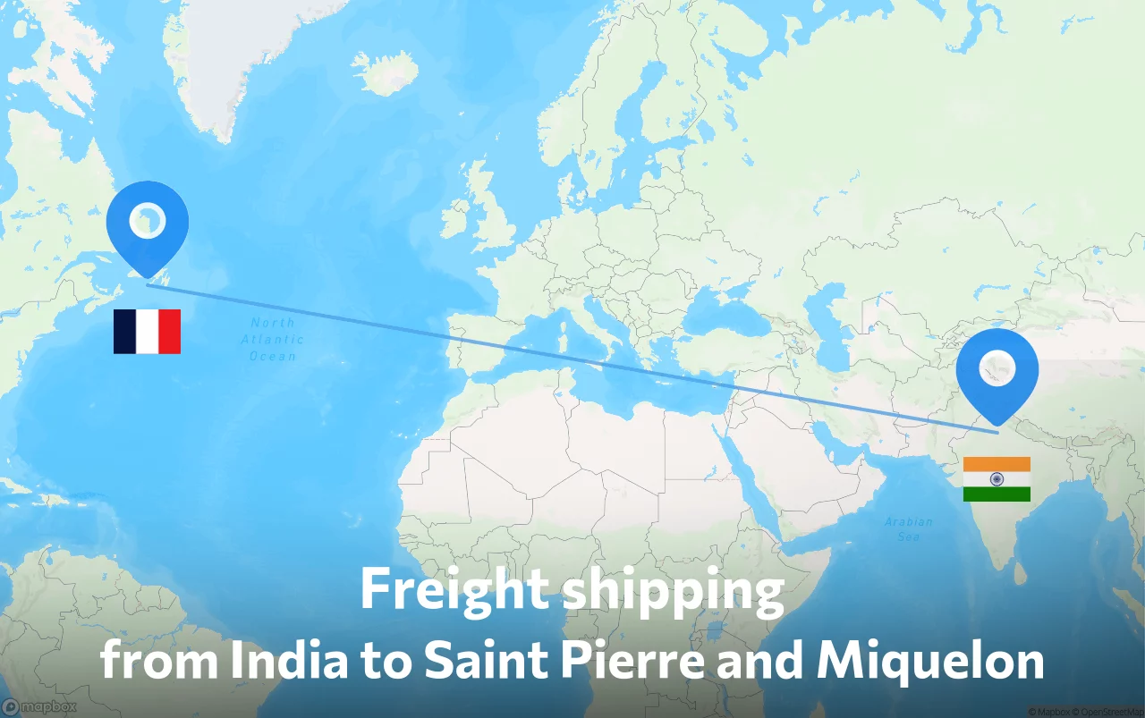 Shipping route from India to Saint Pierre and Miquelon