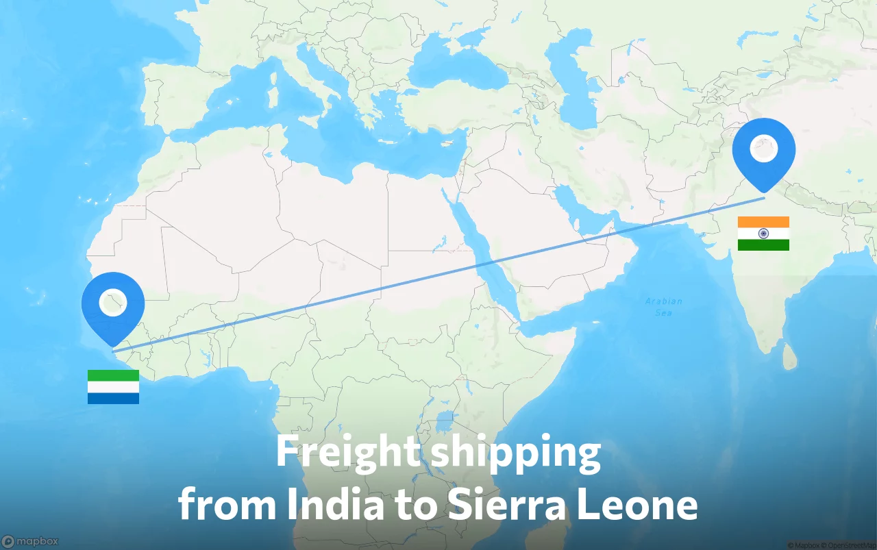 Shipping route from India to Sierra Leone