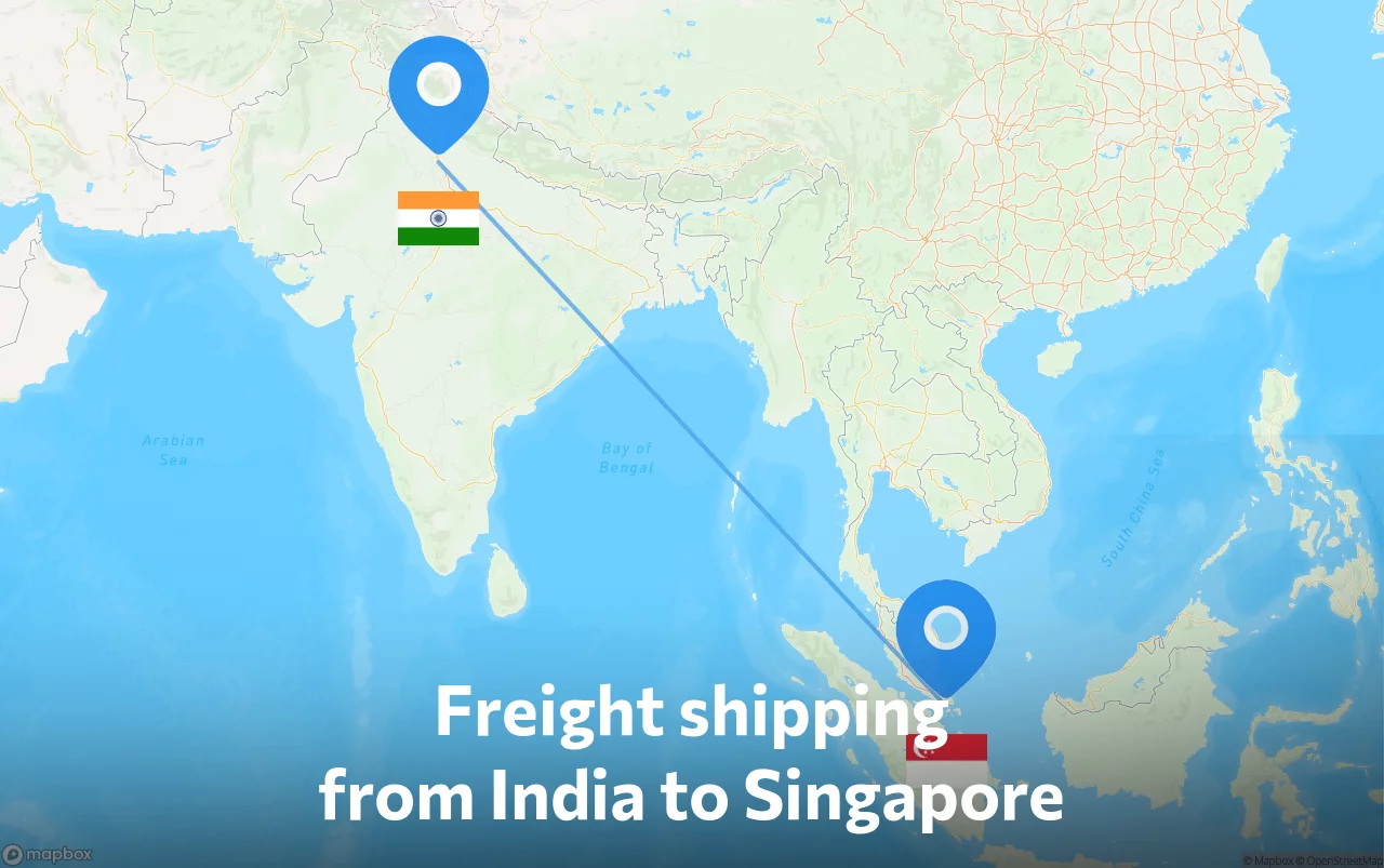 Shipping route from India to Singapore