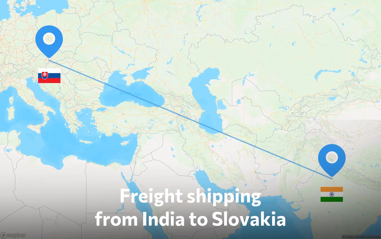 Shipping route from India to Slovakia