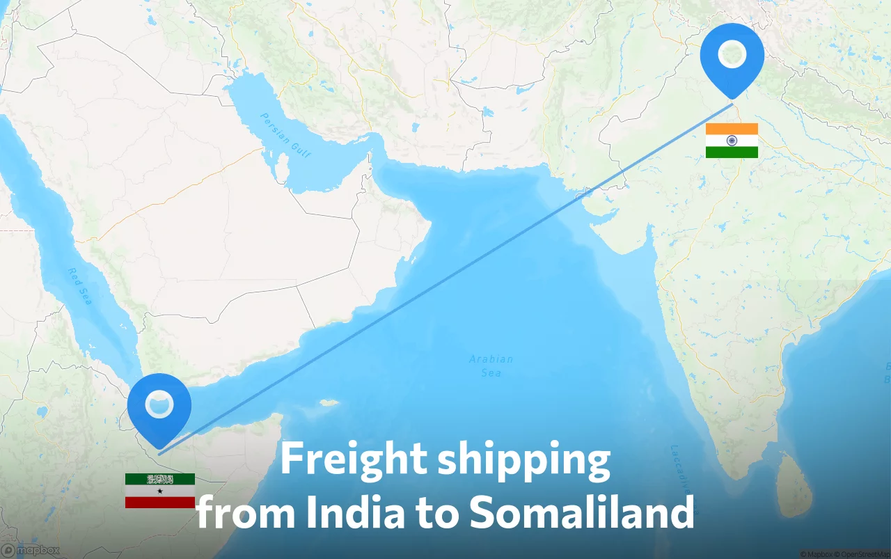 Shipping route from India to Somaliland