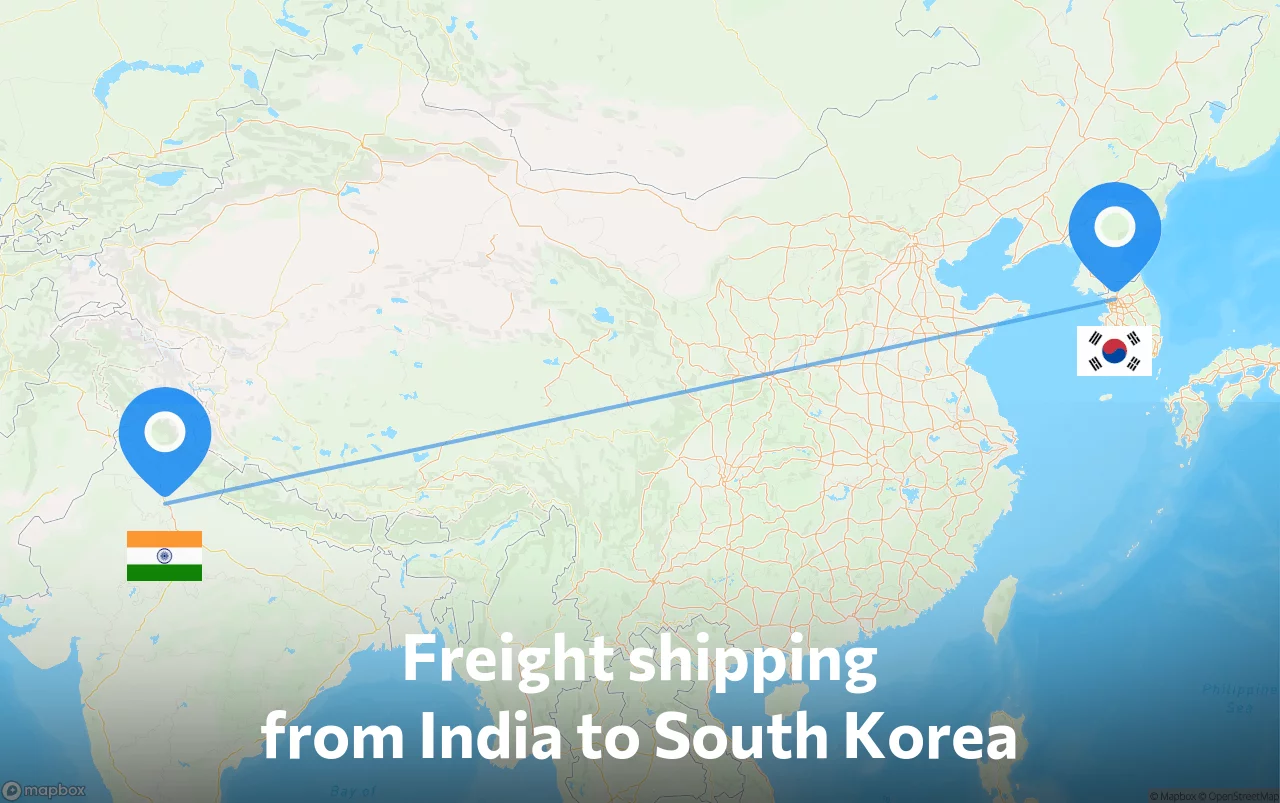 Shipping route from India to South Korea