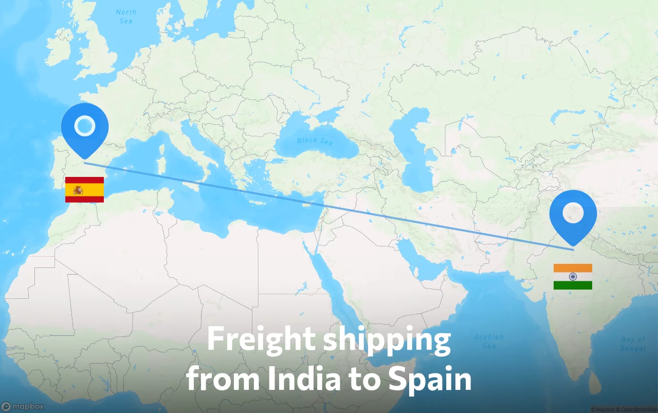 Shipping route from India to Spain