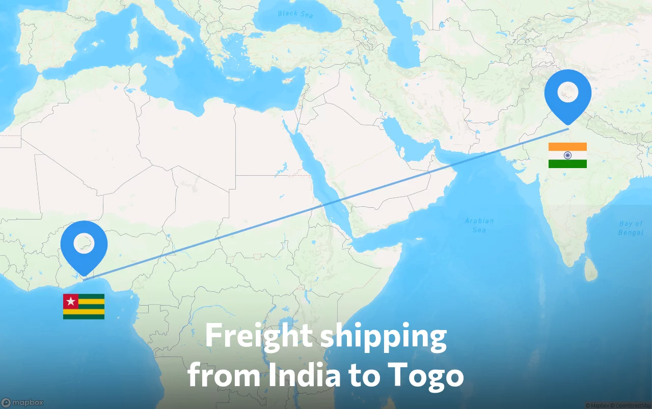 Shipping route from India to Togo