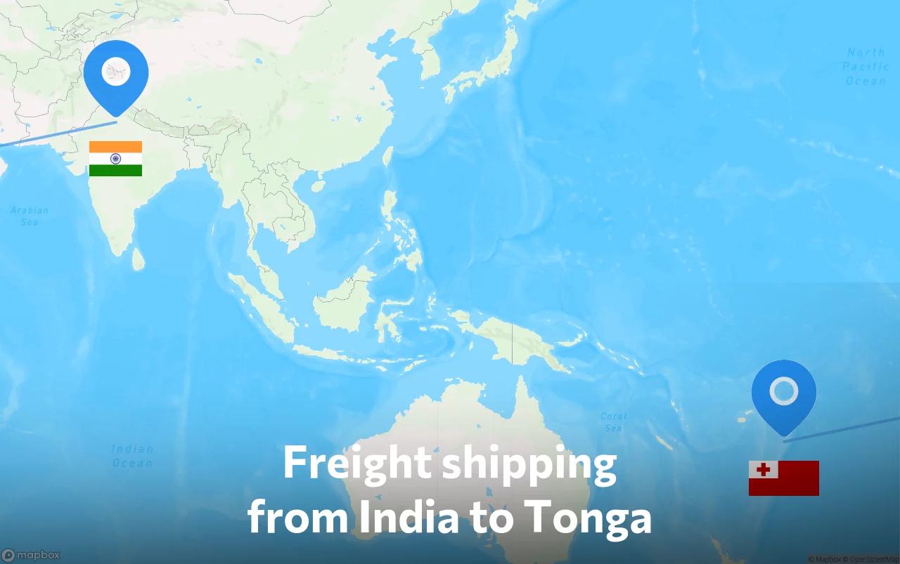 Shipping route from India to Tonga