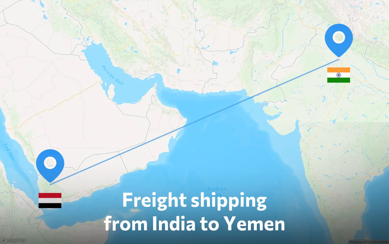 Shipping route from India to Yemen