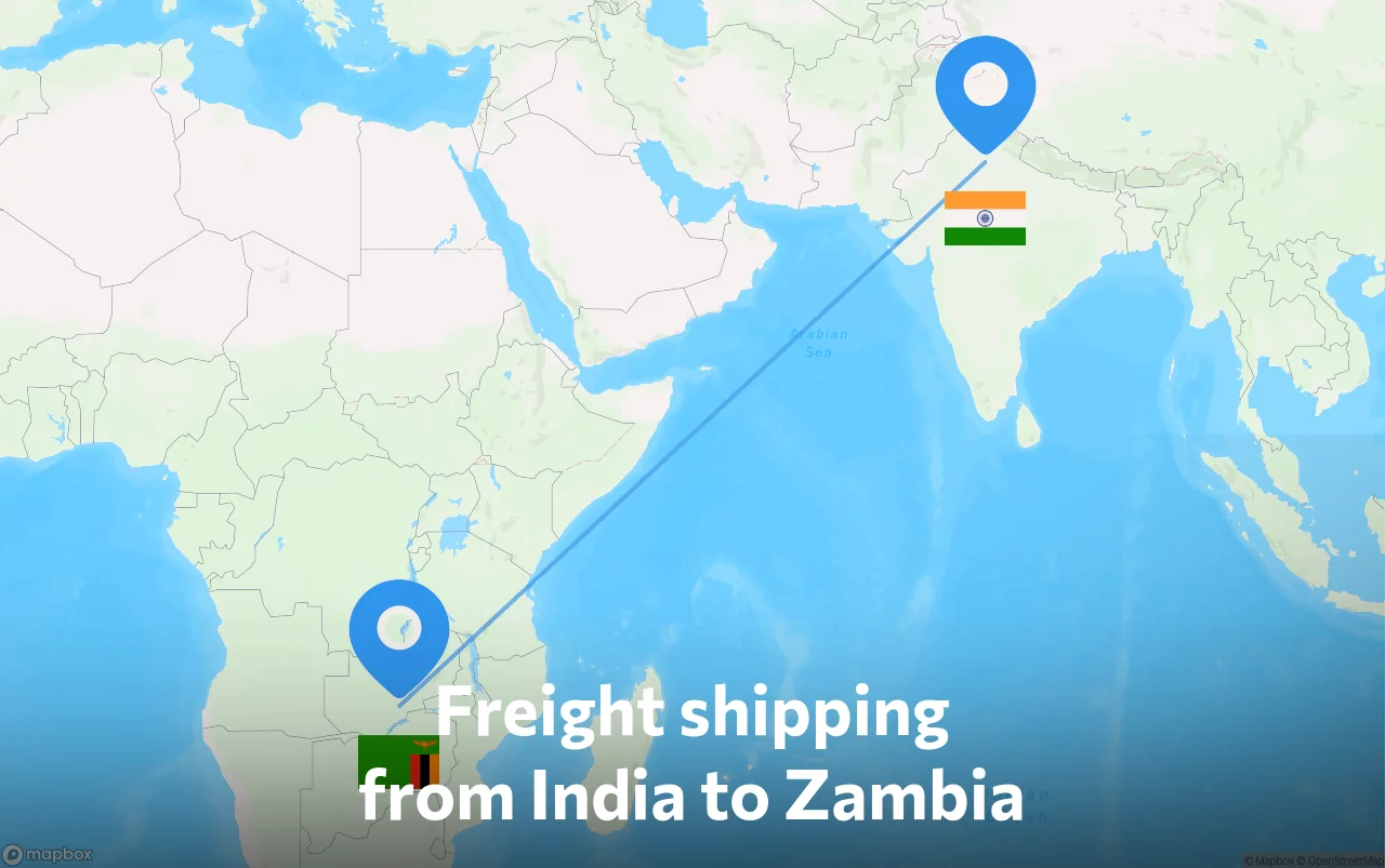 Shipping route from India to Zambia