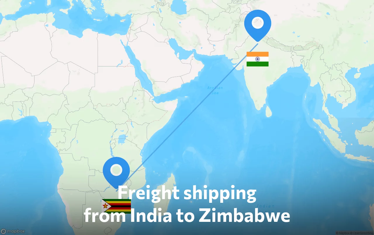 Shipping route from India to Zimbabwe