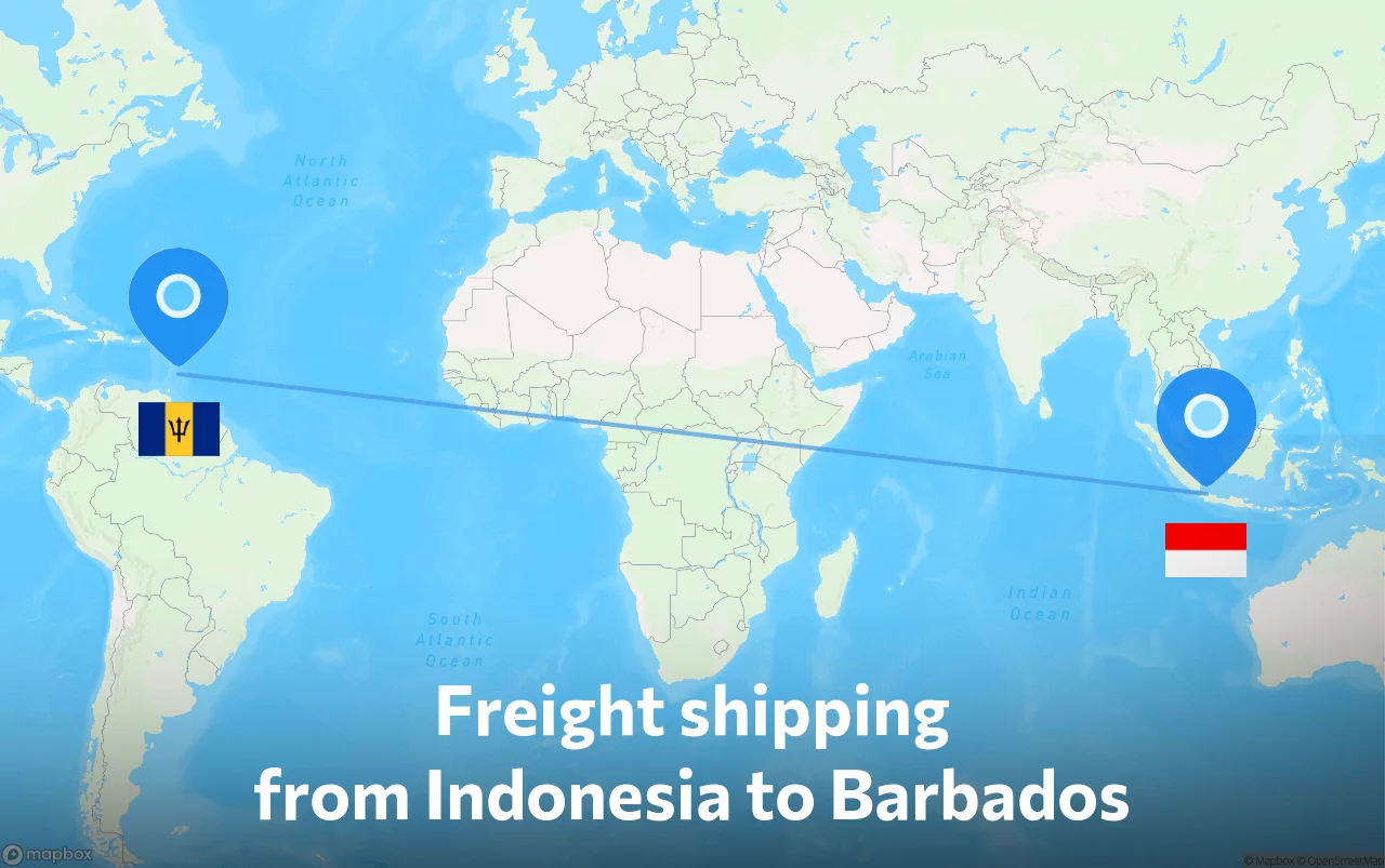 Shipping route from Indonesia to Barbados