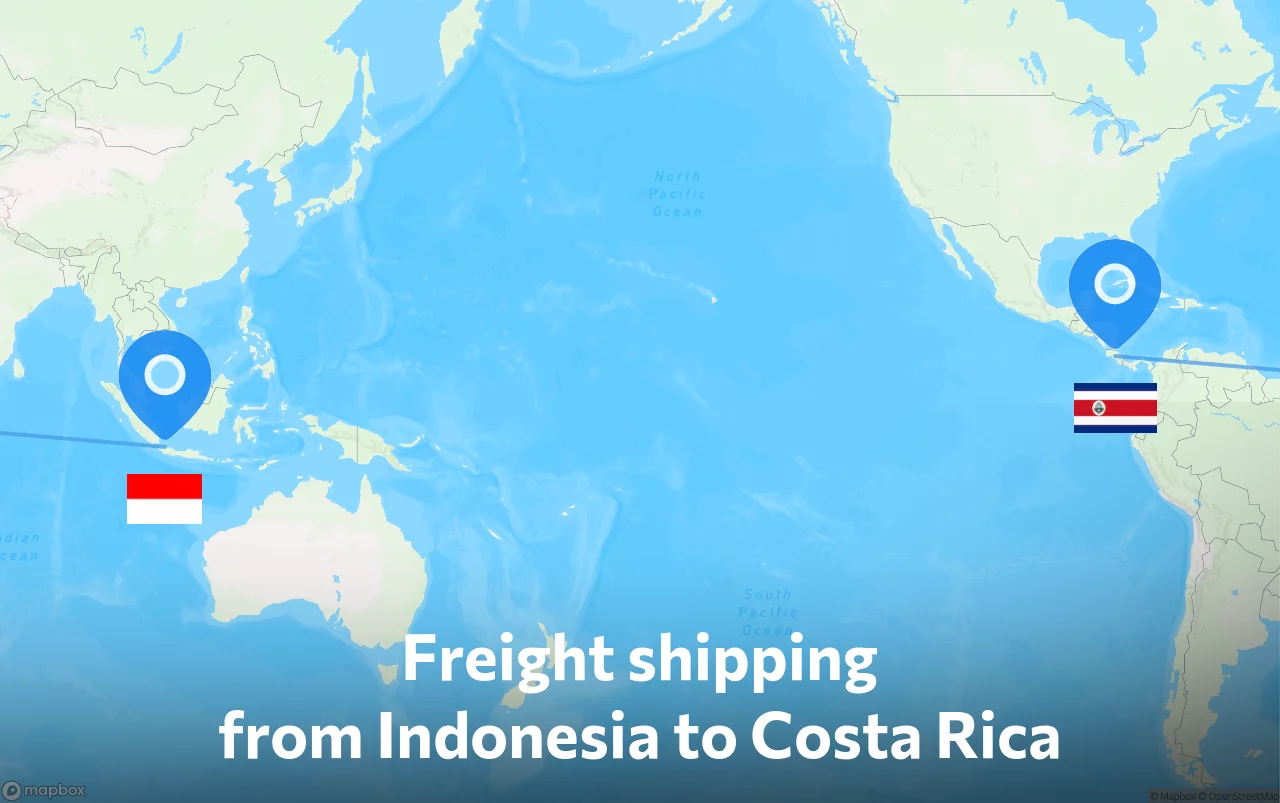 Shipping route from Indonesia to Costa Rica