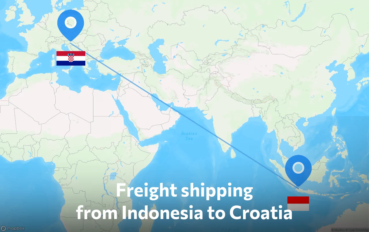 Shipping route from Indonesia to Croatia