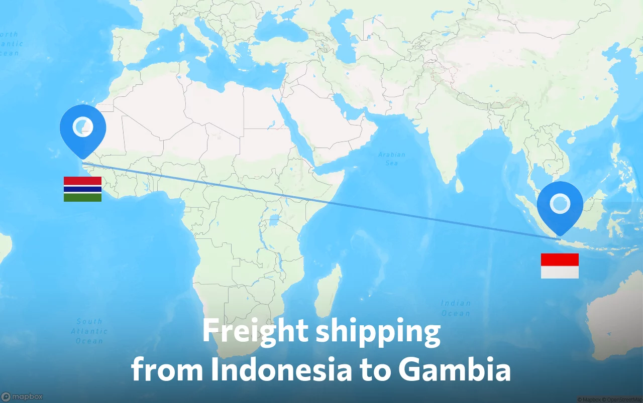 Shipping route from Indonesia to Gambia