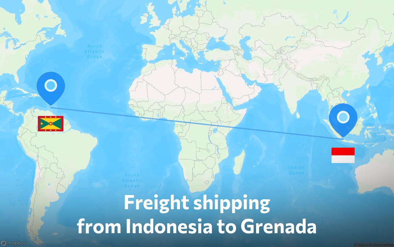 Shipping route from Indonesia to Grenada